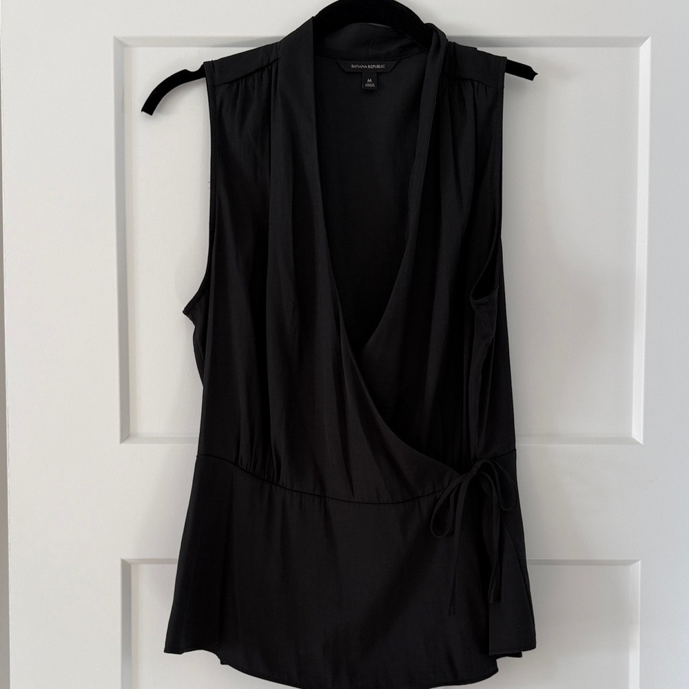 Banana Republic Black Sleeveless Wrap Blouse